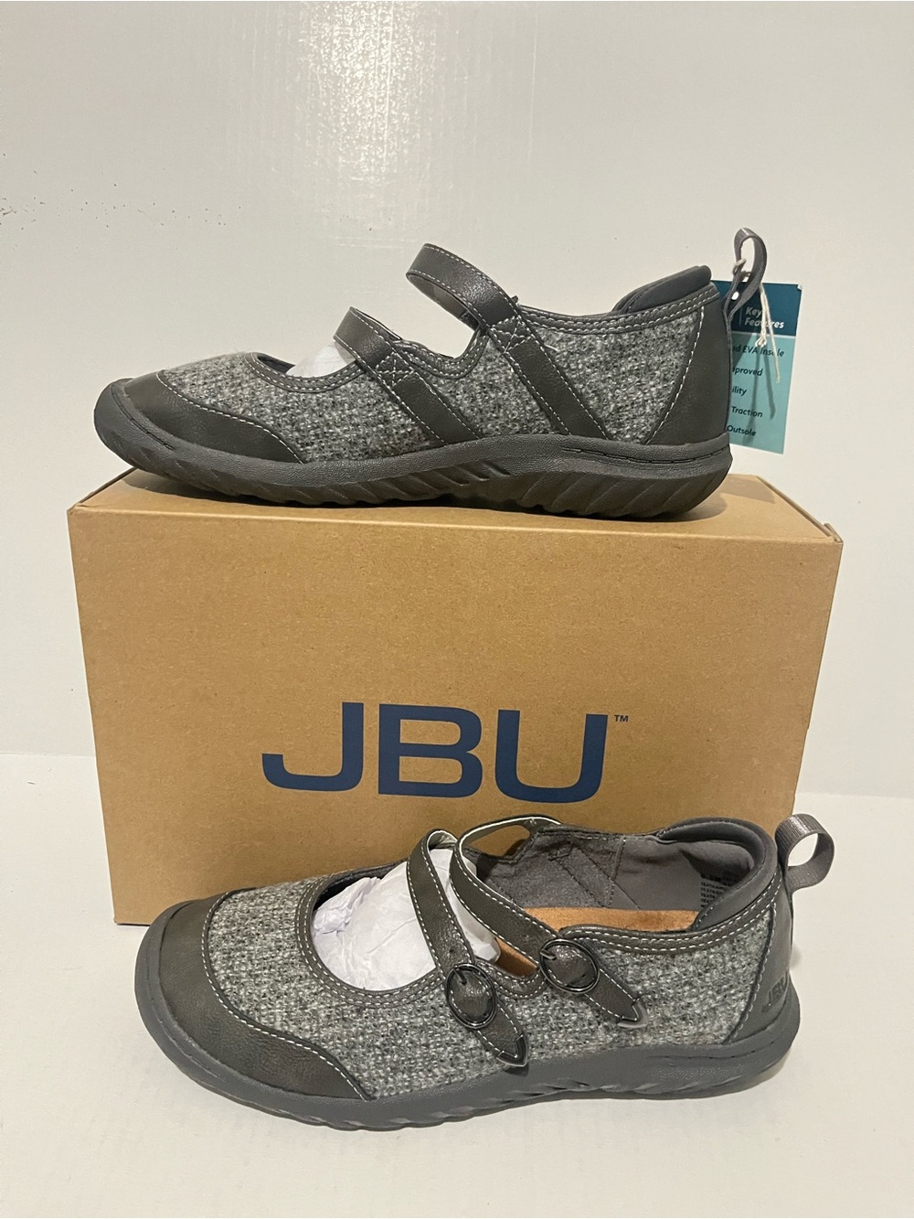 JBU Women’s Gray Double-Strap Mary Jane Flats